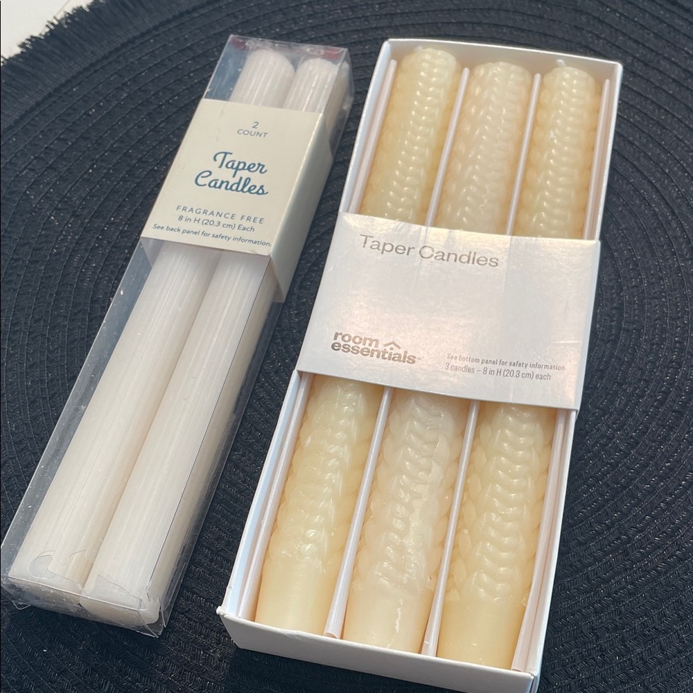 5 Room Essentials Braided Taper Candle 🕯️ Cream and White